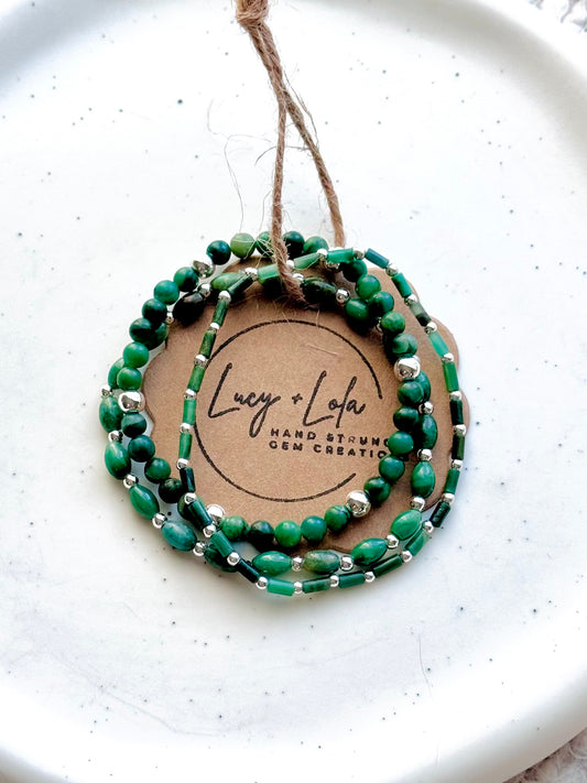 African Jade + Silver Stack (3-stack)