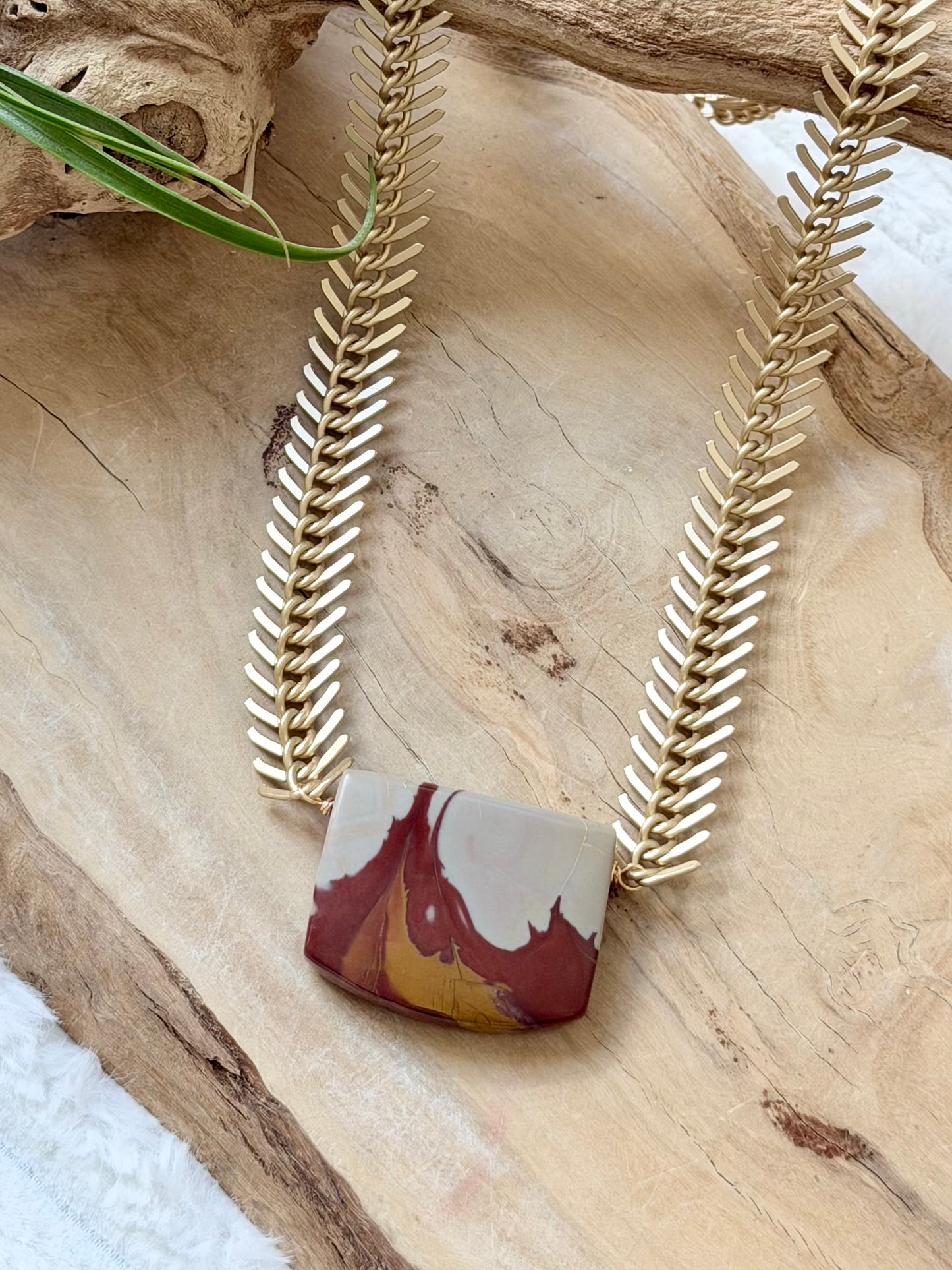 Australian Noreena Jasper + Matte Gold Fishbone Necklace