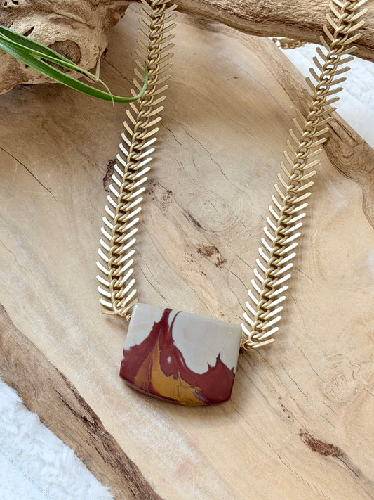 Australian Noreena Jasper + Matte Gold Fishbone Necklace