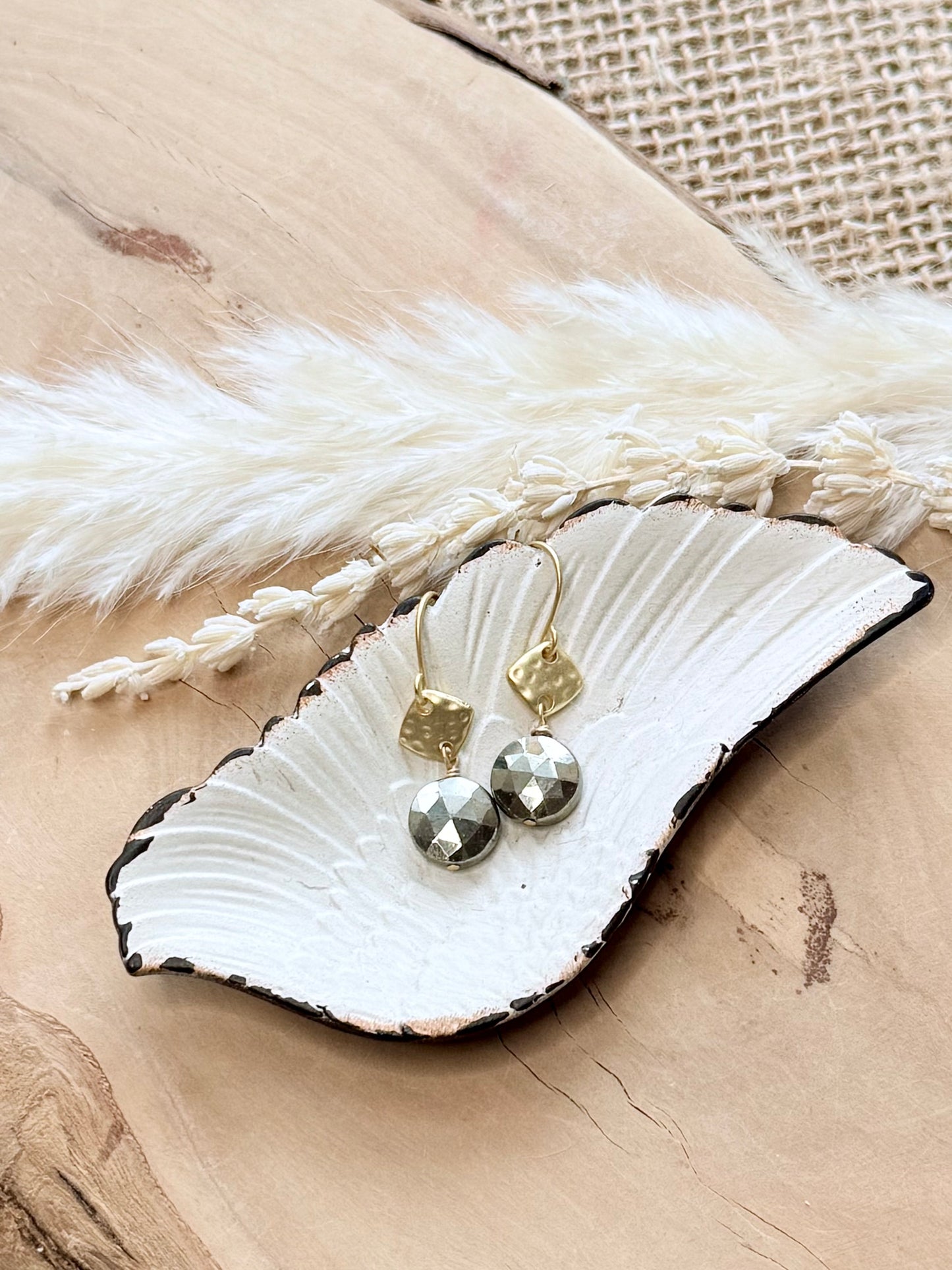 Pyrite + Matte Gold Diamond Earrings