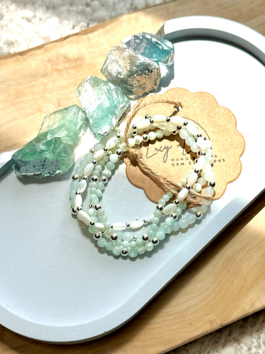 Green Moonstone + Silver (4-stack)