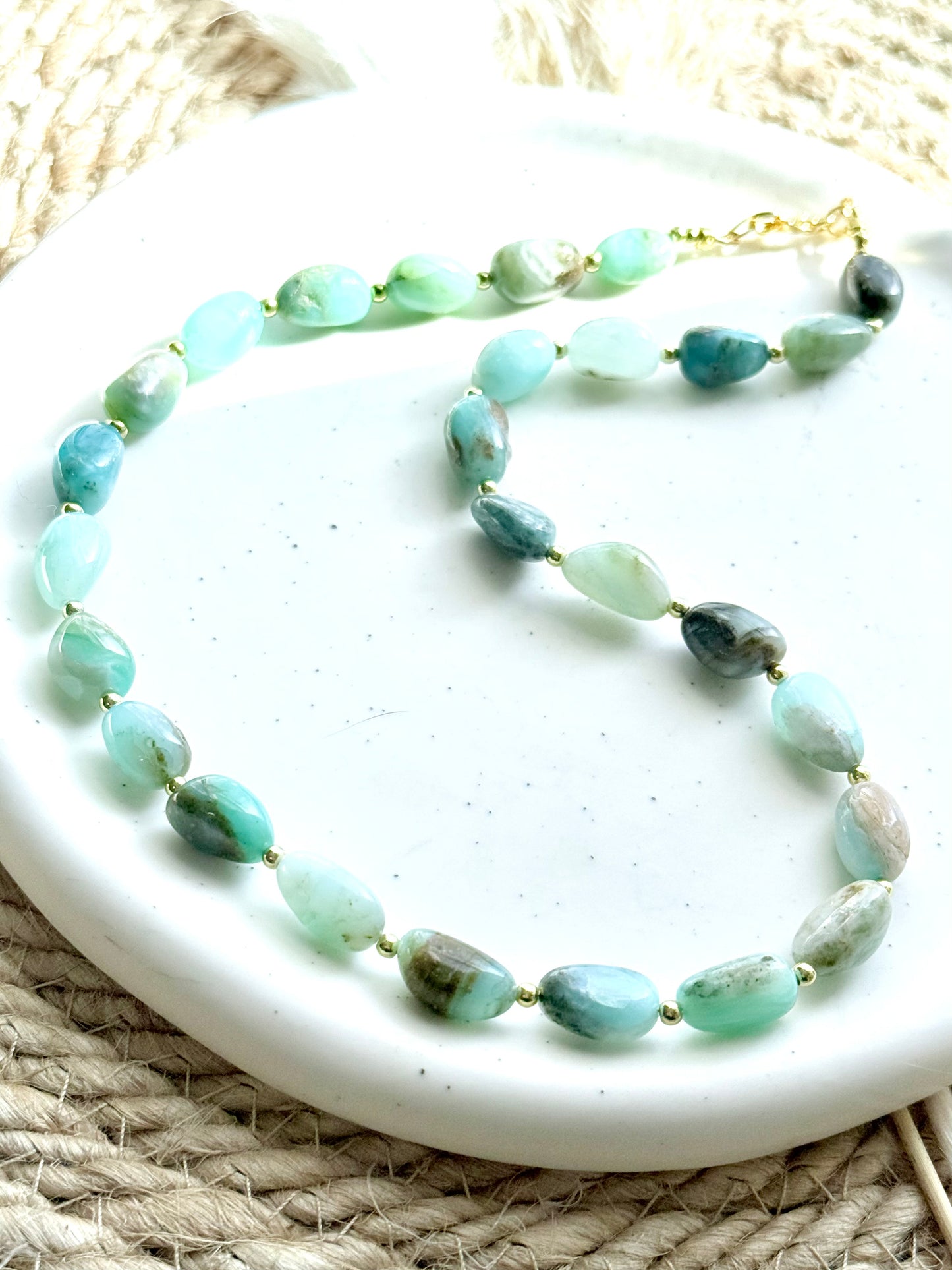 Luxe Peruvian Blue Opal + Gold Beaded Necklace