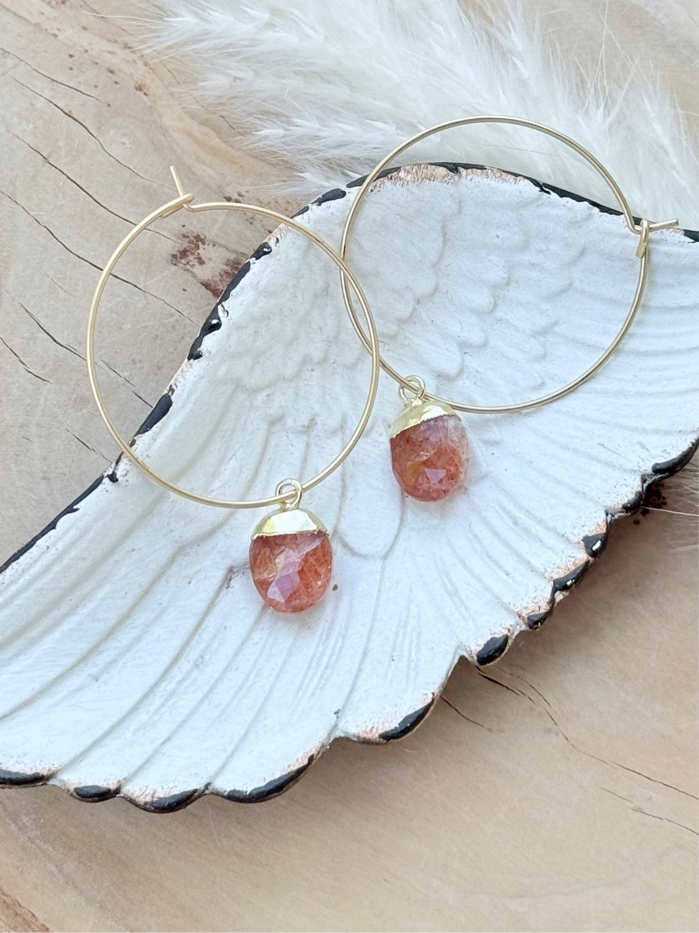 Sunstone + Matte Gold Hoop Earrings