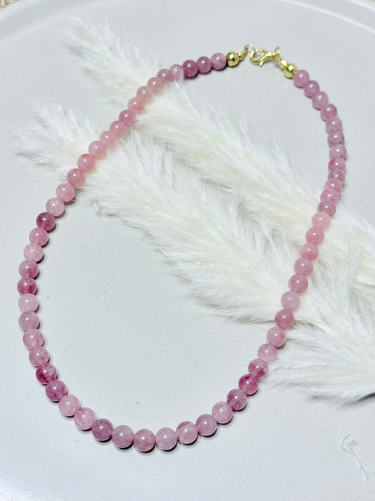 Mozambique Rose Quartz + Gold Beaded Necklace