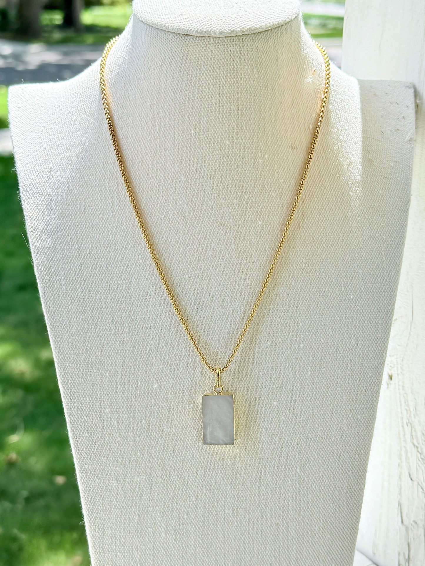 Rainbow Moonstone + Gold Pendant Necklace