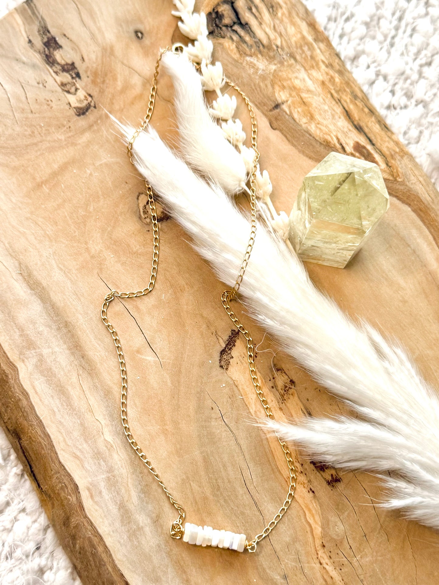 Australian Opal + Matte Gold Mini Bar Necklace