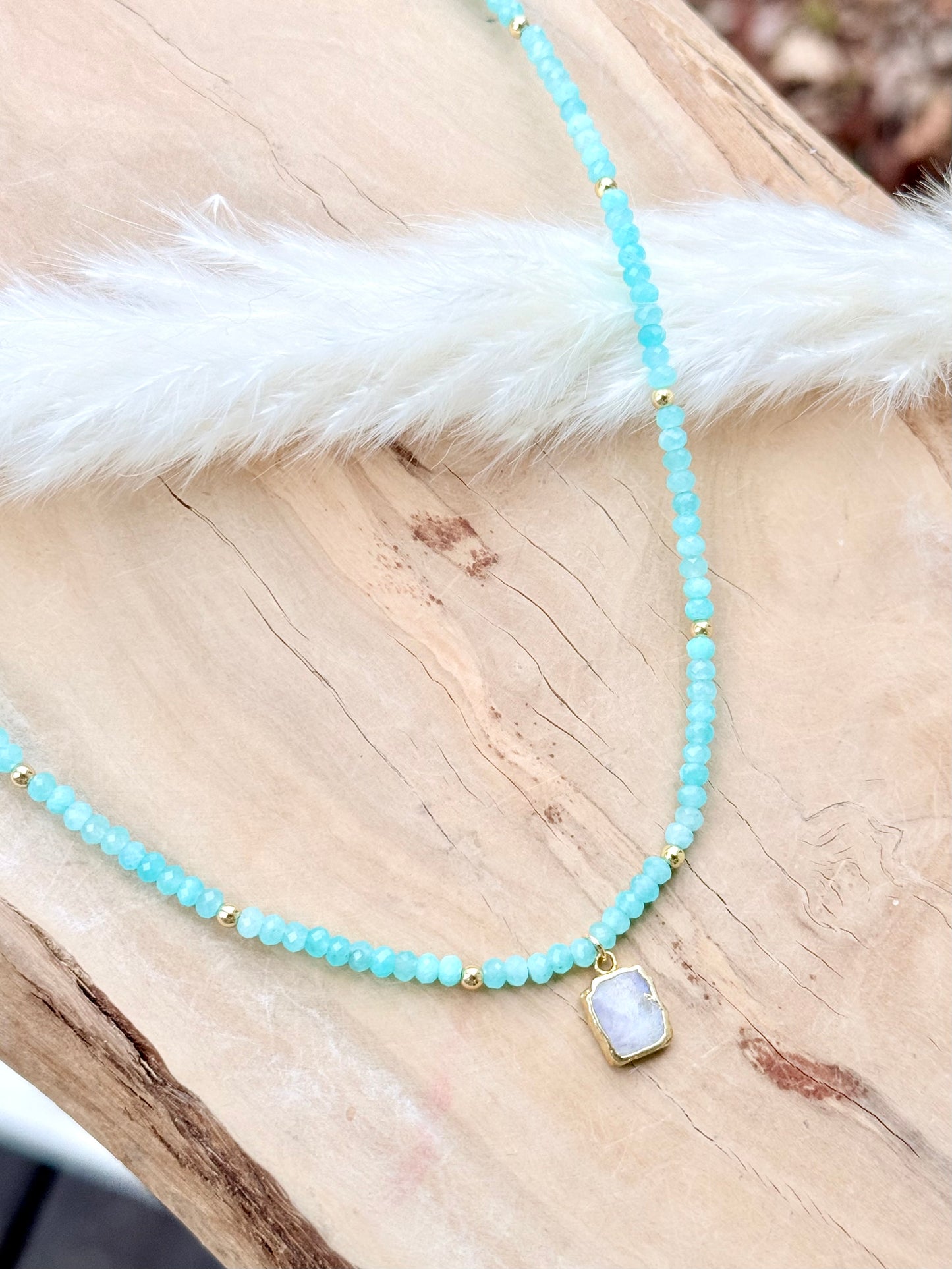 Amazonite + Rainbow Moonstone Pendant Necklace