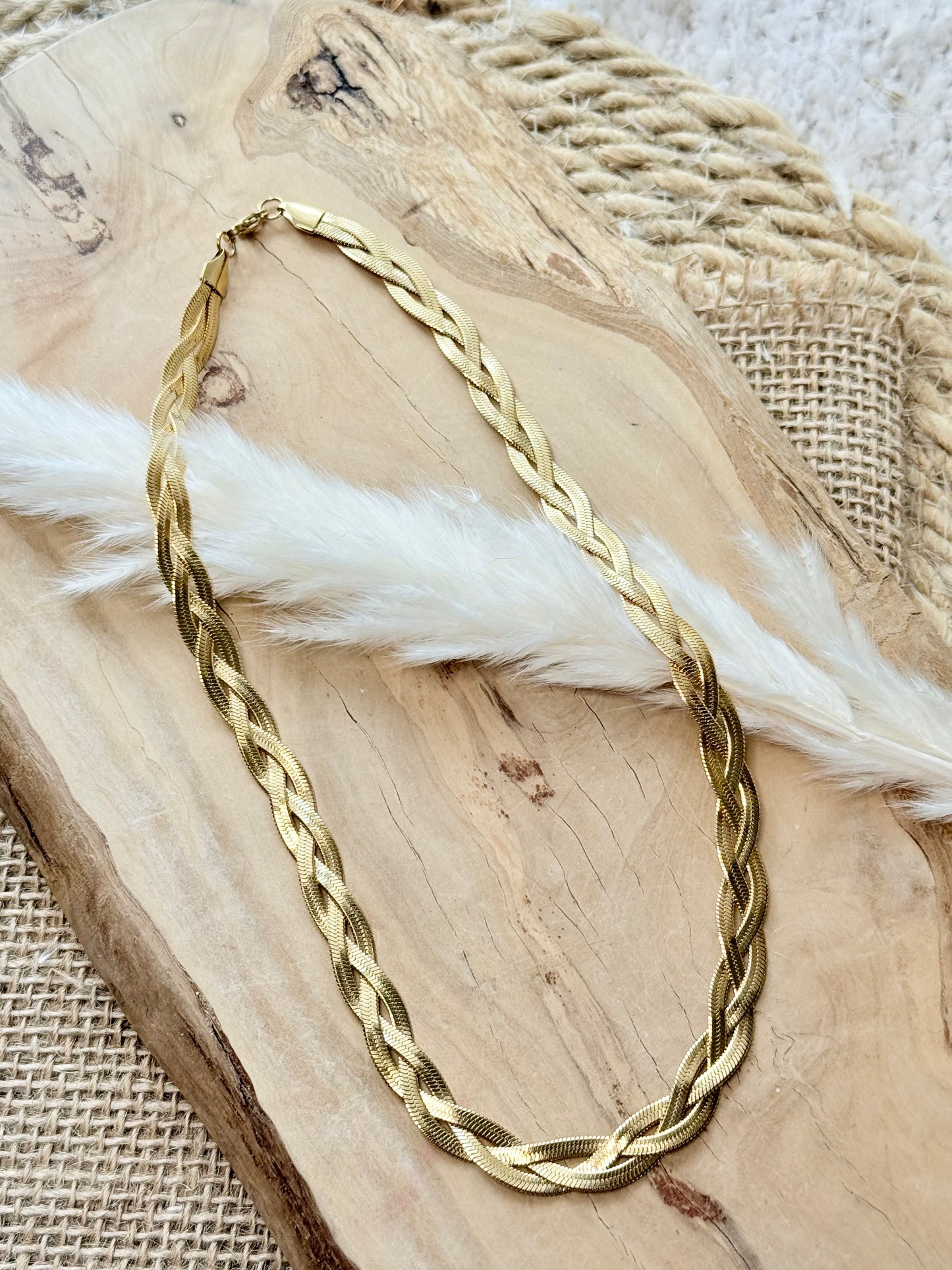 Gold Braided Herringbone Necklace