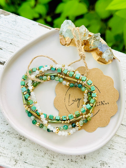 Turquoise + Moonstone in Gold (4-stack)