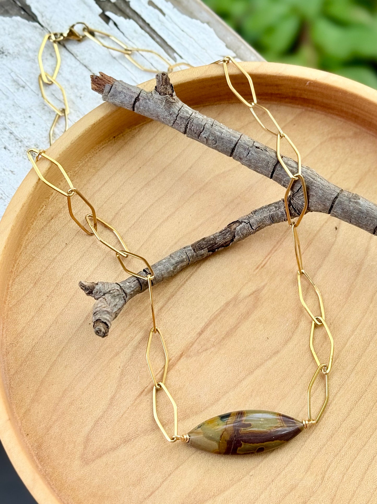 Jasper + Gold Stainless Steel Necklace