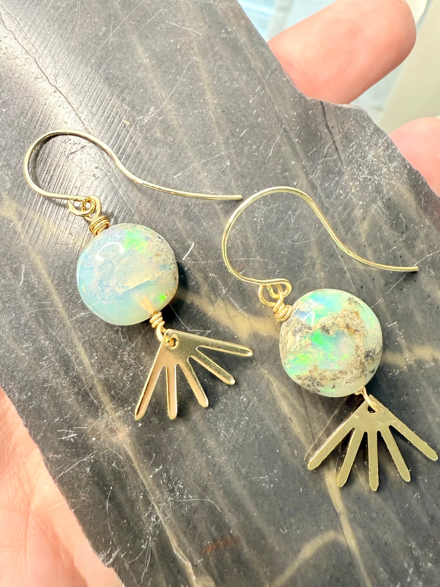 Luxe Ethiopian Opal + Gold Sunburst Earrings