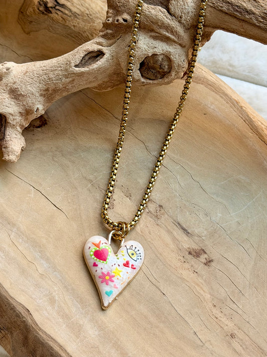 Graffiti Art Heart + Gold Necklace