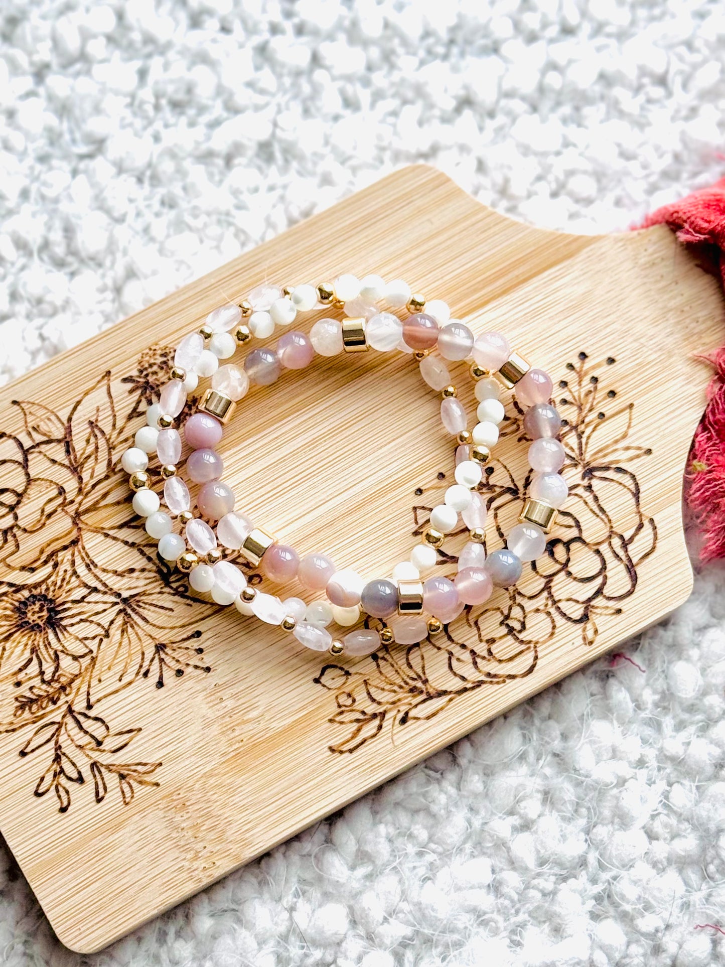 Pink + White in Gold (3-stack)