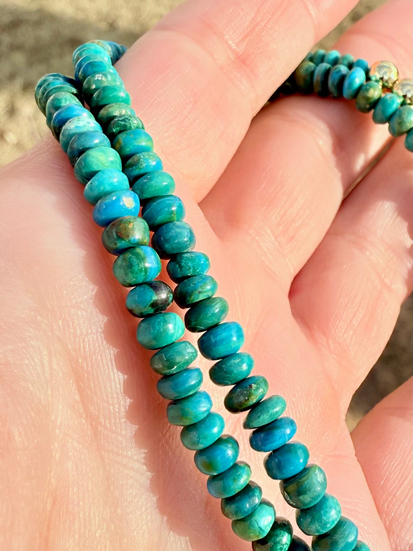 Luxe Blue Opal-Lime + Gold Beaded Necklace