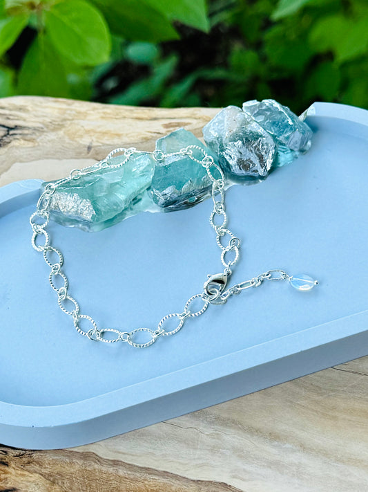 Silver Embossed Oval Chain Anklet