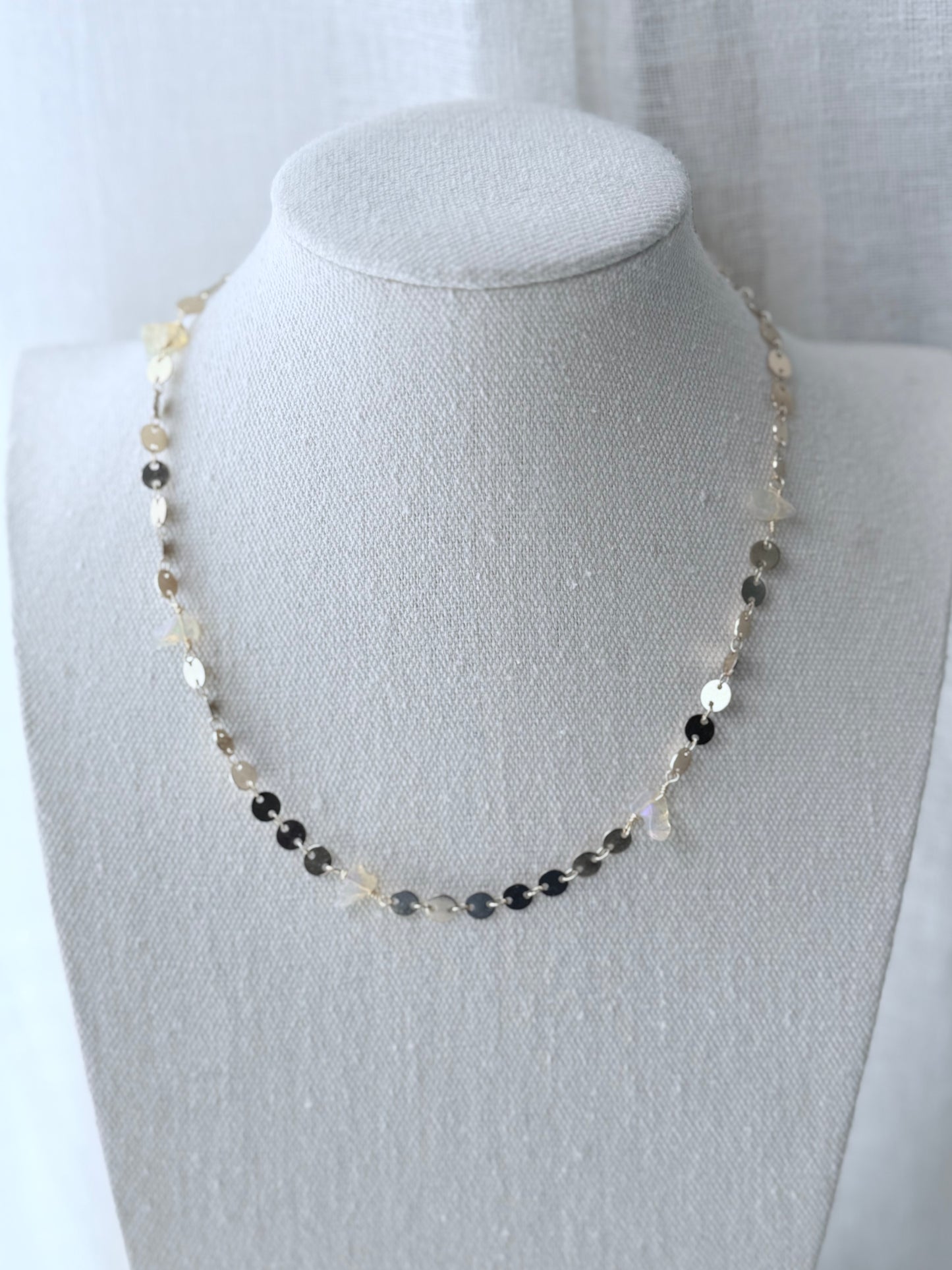 Ethiopian Opal + Gold Sequin Chain Necklace