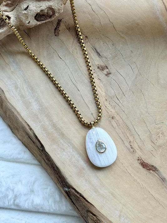 Rainbow Moonstone + Topaz Gold Necklace