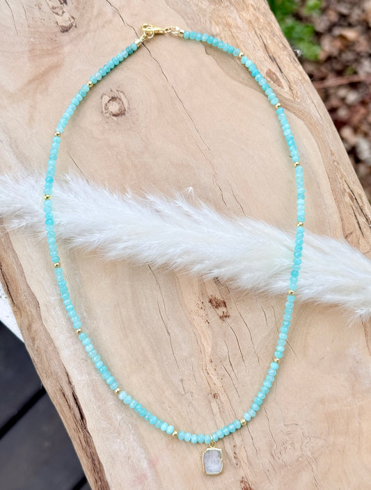 Amazonite + Rainbow Moonstone Pendant Necklace