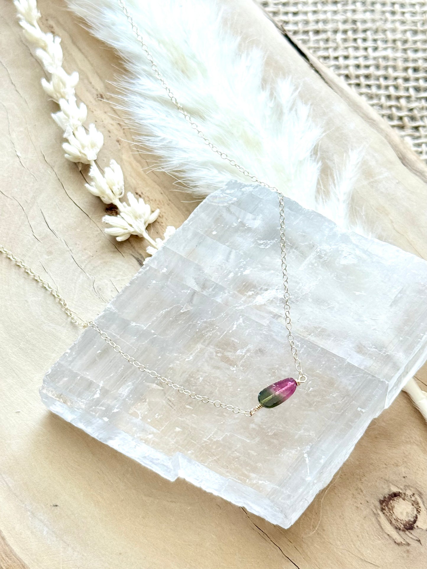 Watermelon Tourmaline + Gold Filled Necklace