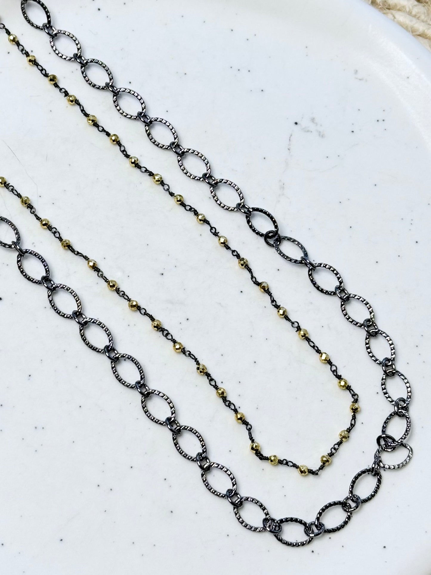 Gunmetal + Gold Pyrite Duet Necklace
