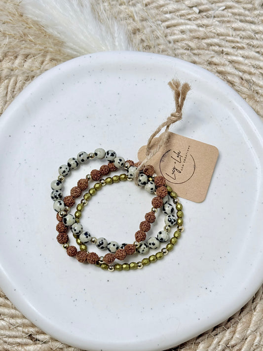 Dalmatian Jasper + Cream in Silver Stack (3-stack)