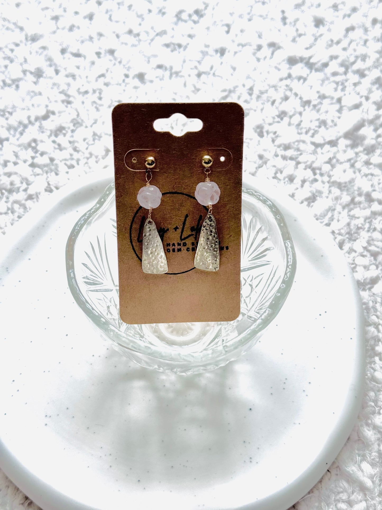 Hand-Carved Rose Quartz + Gold Post Earrings