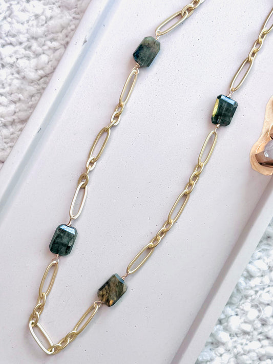 Labradorite + Gold Chain Necklace
