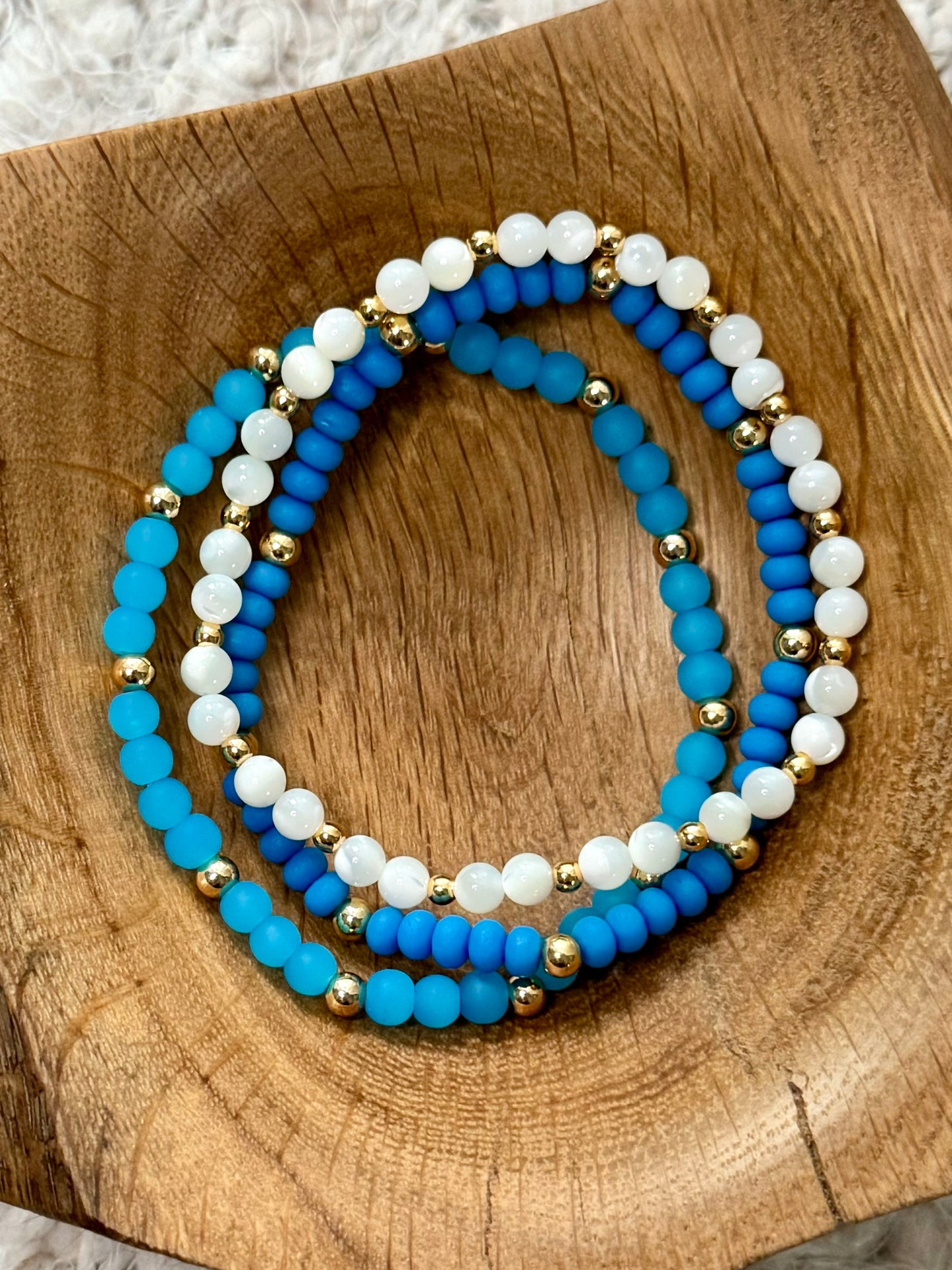 Sea Glass + Mother of Pearl in Gold (3-stack)