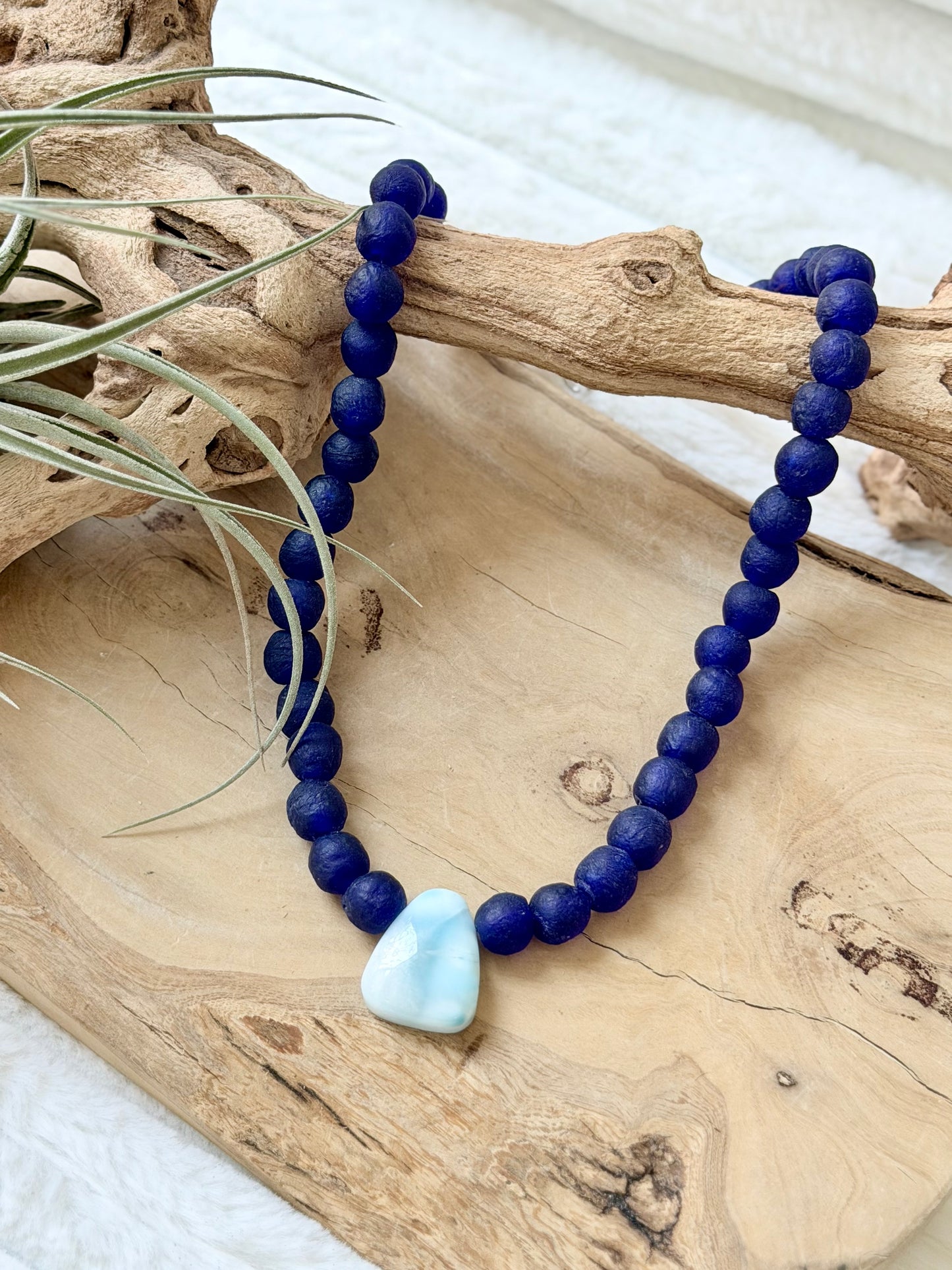 Larimar + Cobalt Blue African Glass Chunky Necklace