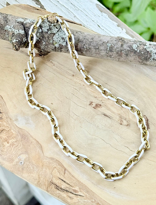 White + Gold Stainless Steel Chain Necklace