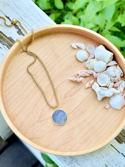 Labradorite + Gold Circle Pendant Necklace