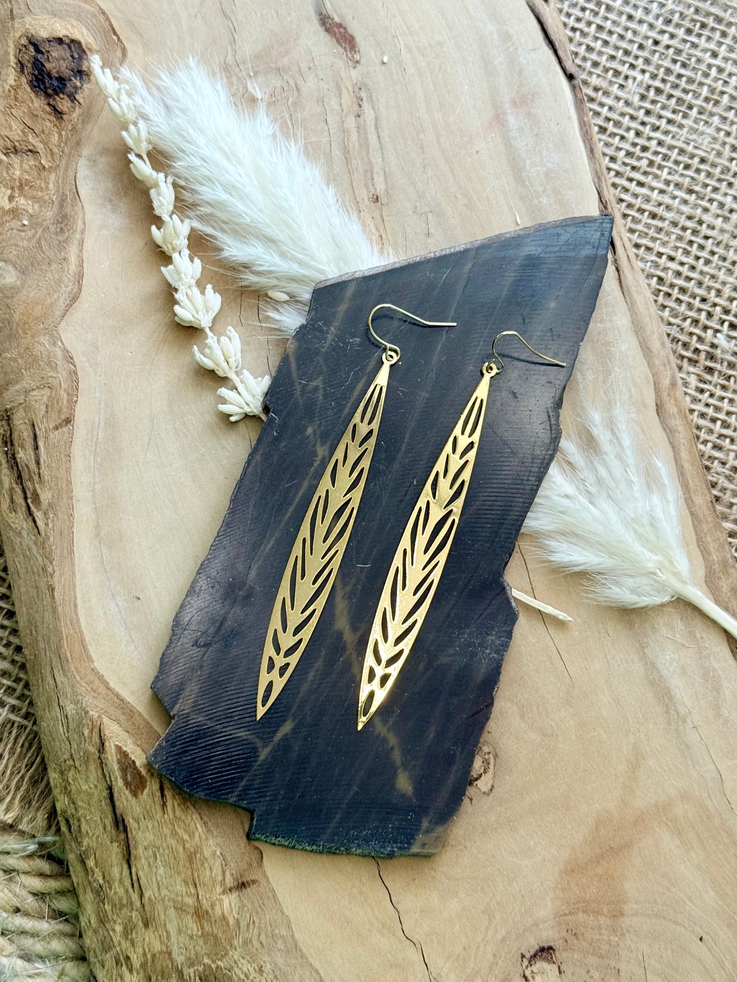 Long + Skinny Gold Leaf Earrings