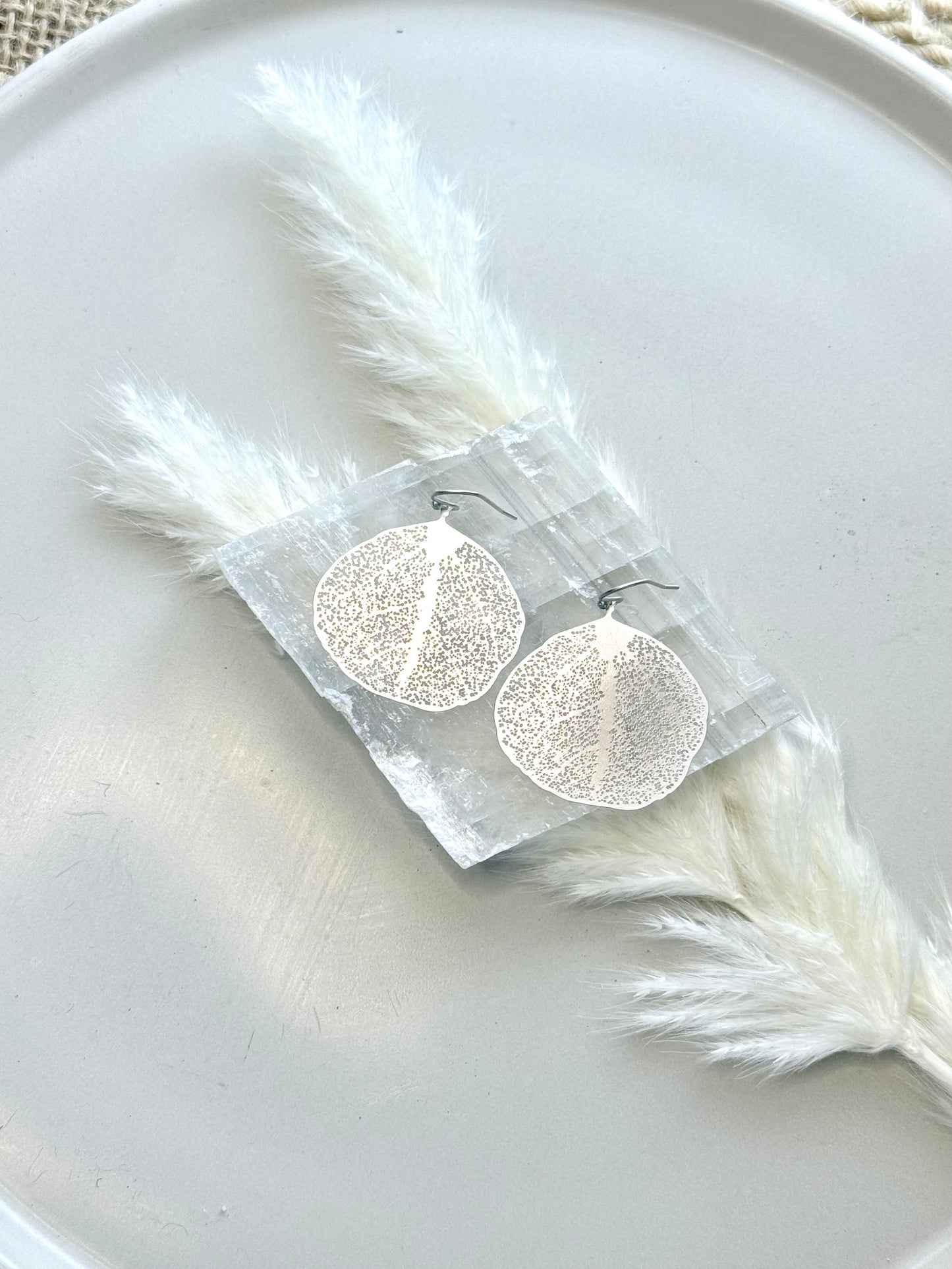 Matte Silver Lacey Leaf Earrings