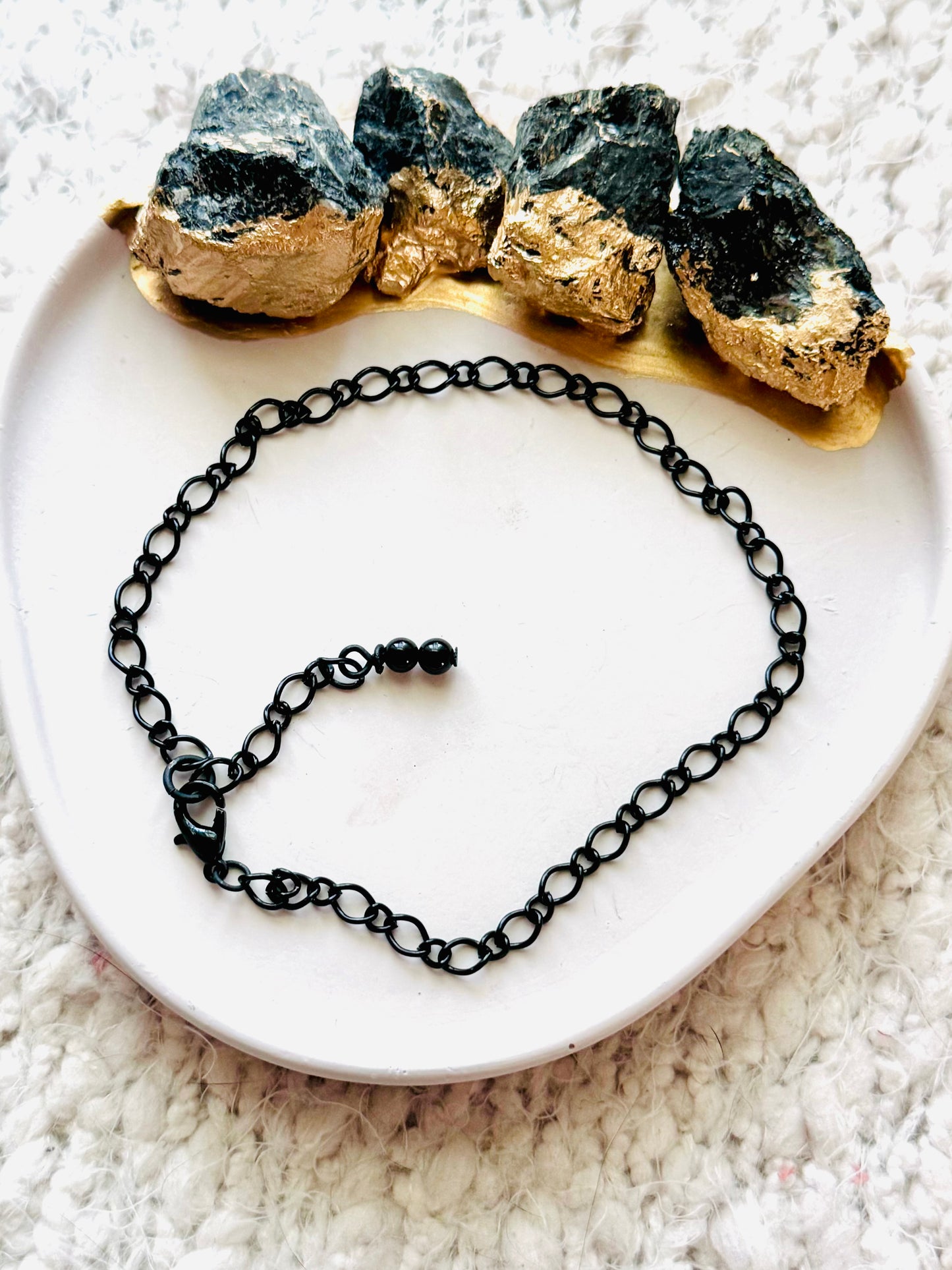 Shiny Black Oval Chain Anklet