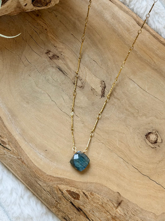 Labradorite Cushion + Gold Stainless Steel Necklace