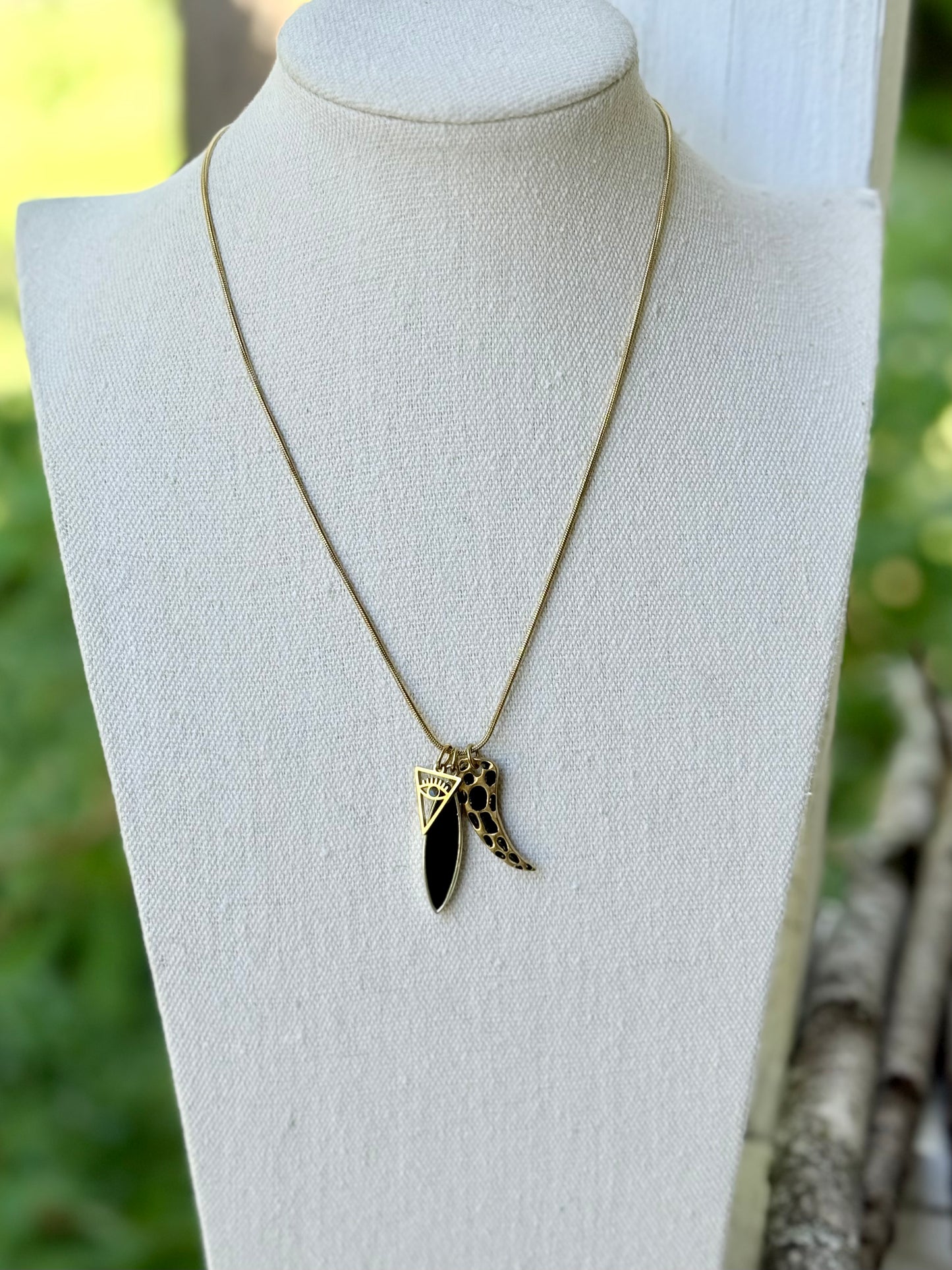 Leopard + Onyx Gold Stainless Steel Necklace