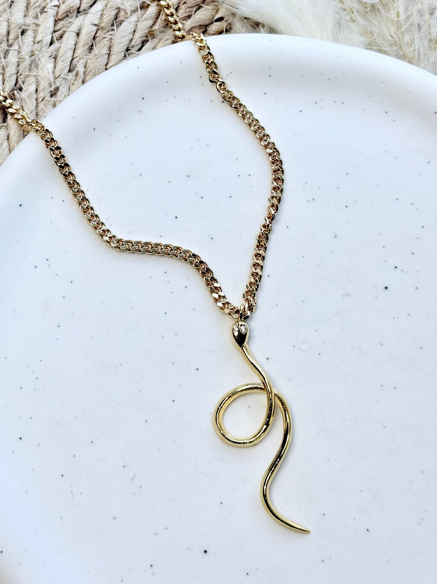 Gold Curled Snake + Curb Chain Necklace