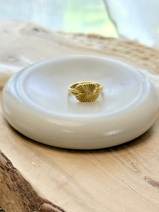 Zircon + Gold Stainless Steel Sunburst Ring