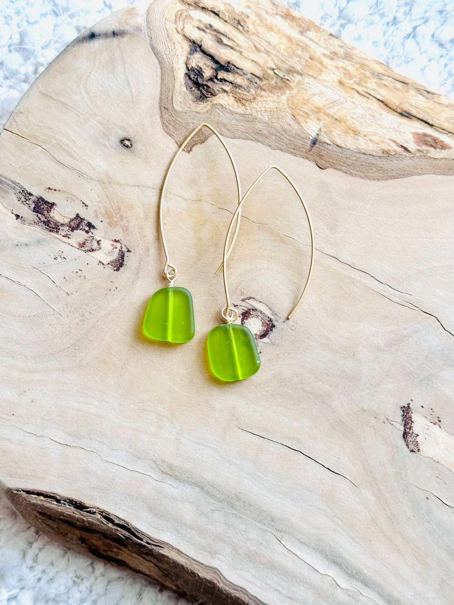 Lime Green Glass + Matte Gold Earrings