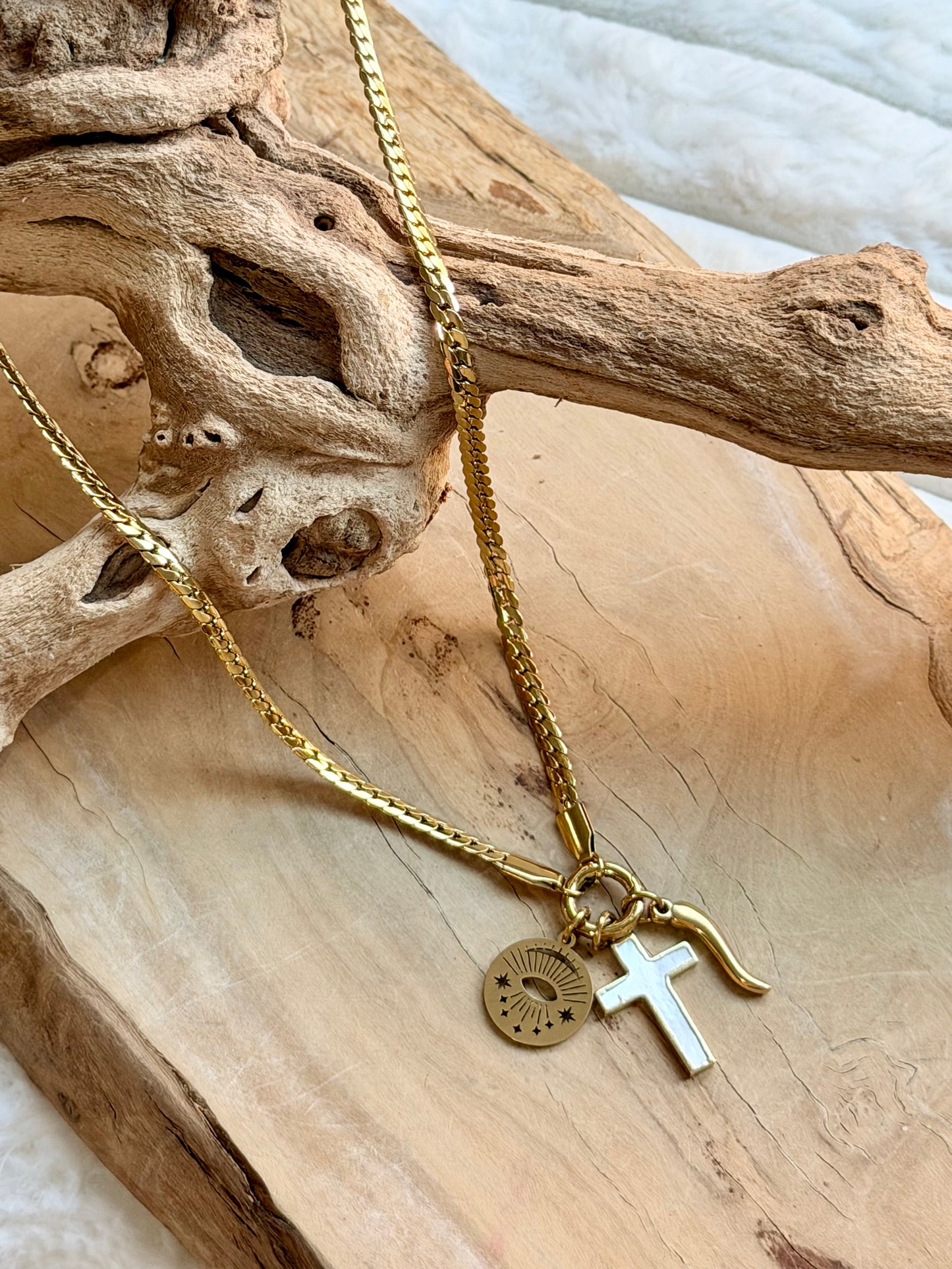 Mother of Pearl + Gold Stainless Steel Protection Necklace