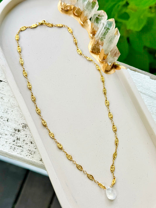 Rainbow Moonstone + Gold Necklace