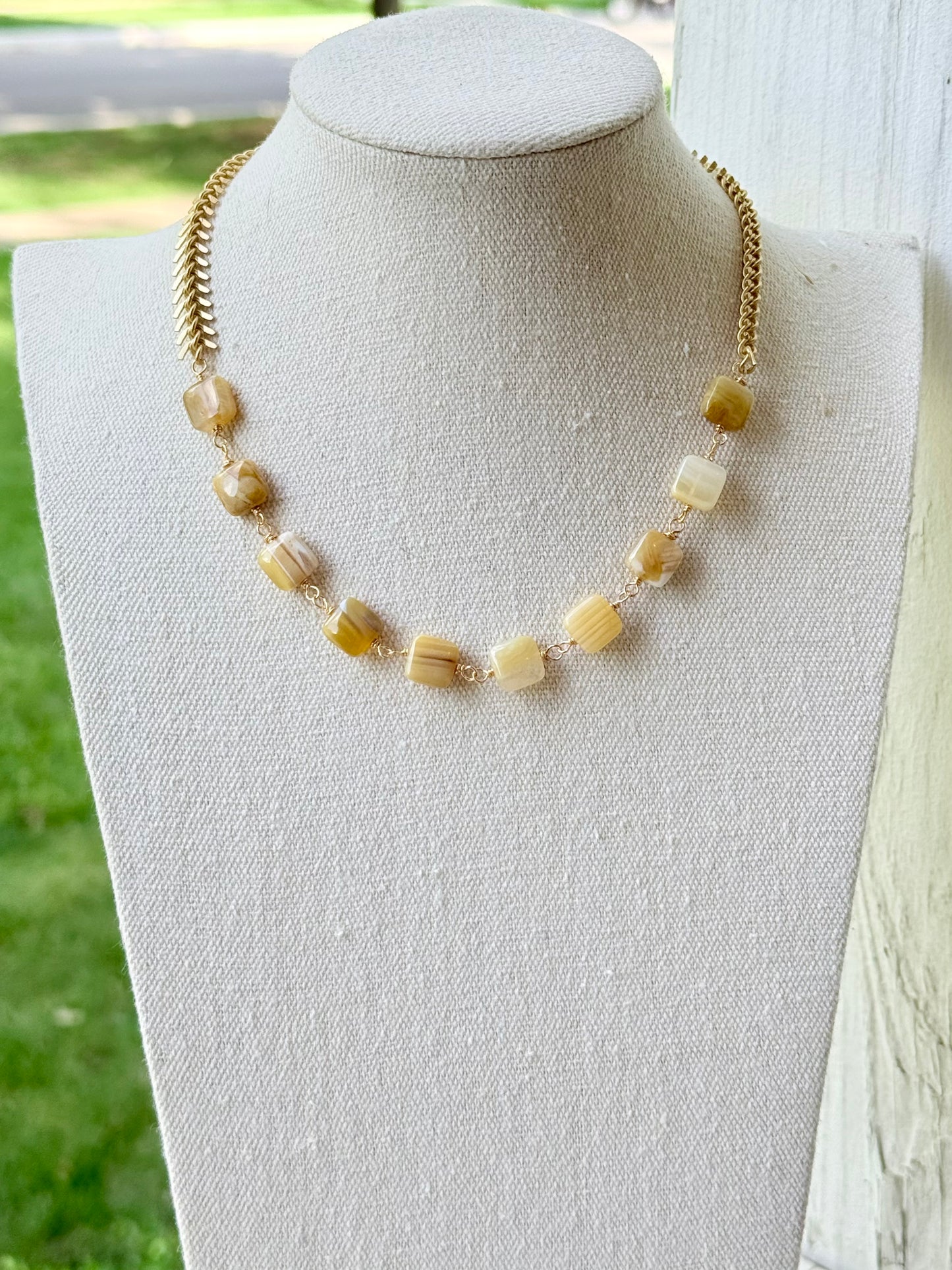 Yellow Botswana Agate + Matte Gold Necklace