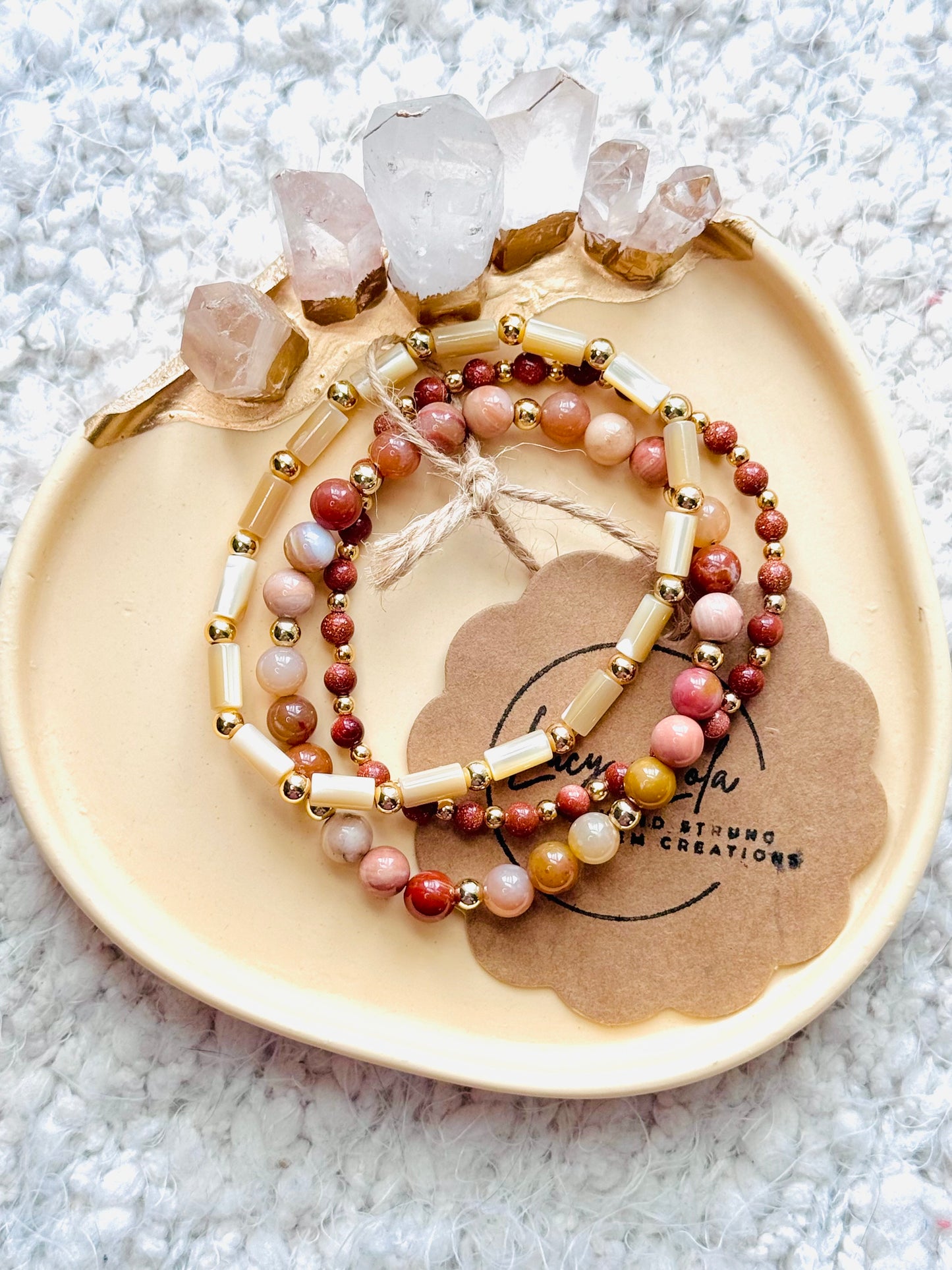 Red + Ivory in Gold Stack (3-stack)