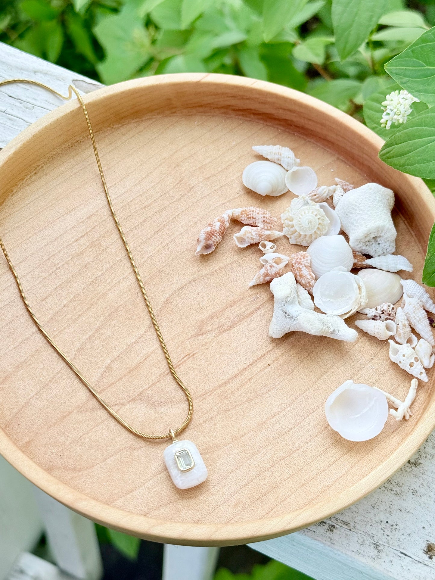 Rainbow Moonstone + White Topaz Gold Necklace