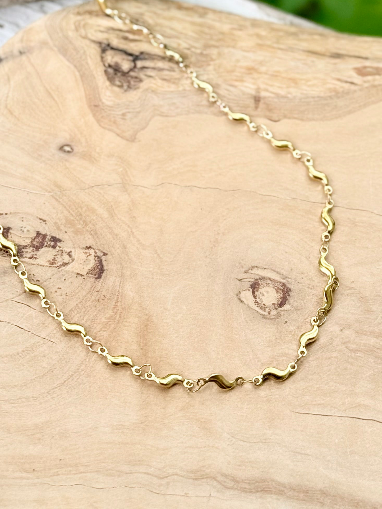 Gold Stainless Steel Wavy Chain Necklace