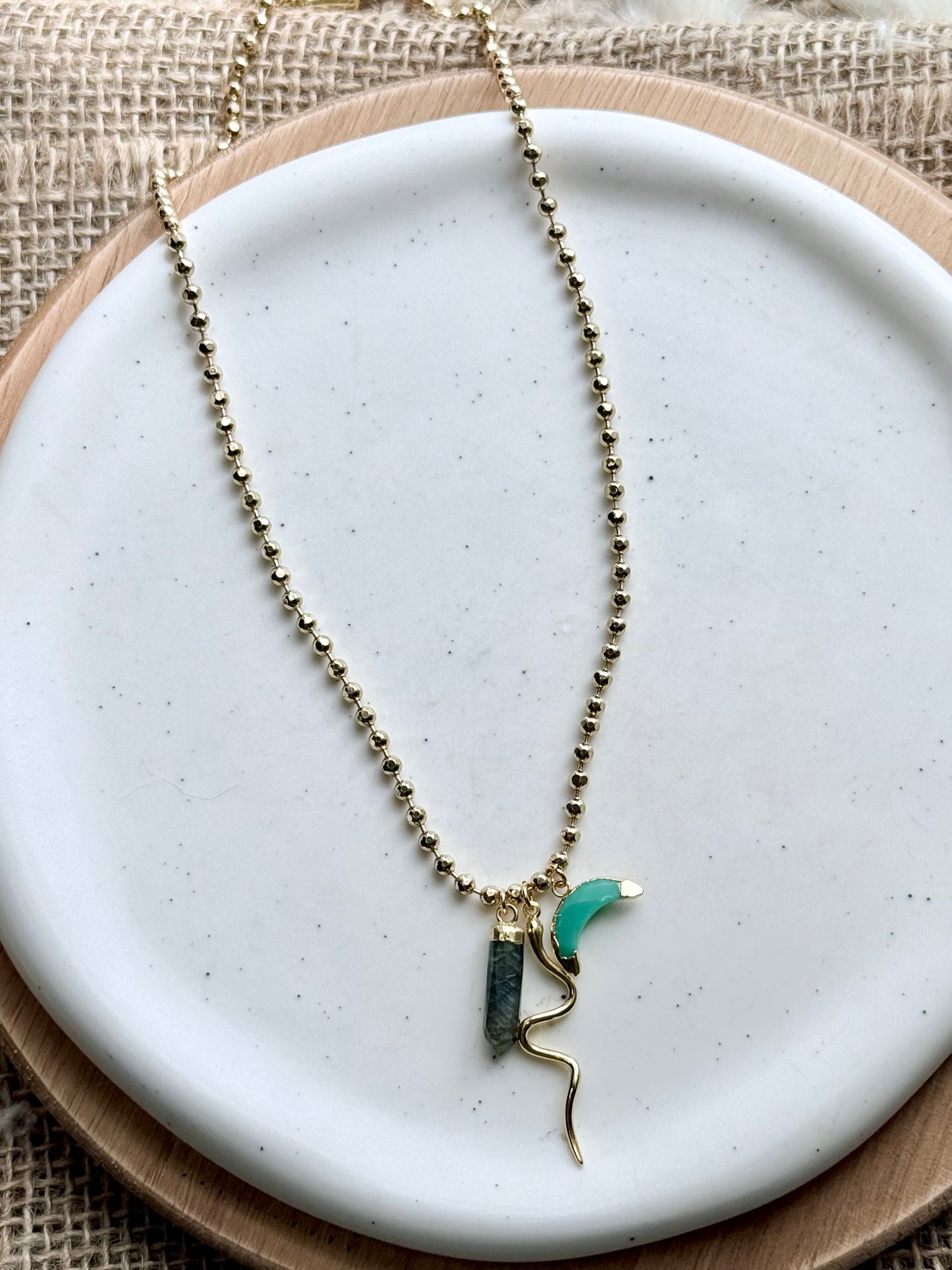 Chrysoprase + Labradorite Gold Snake Necklace