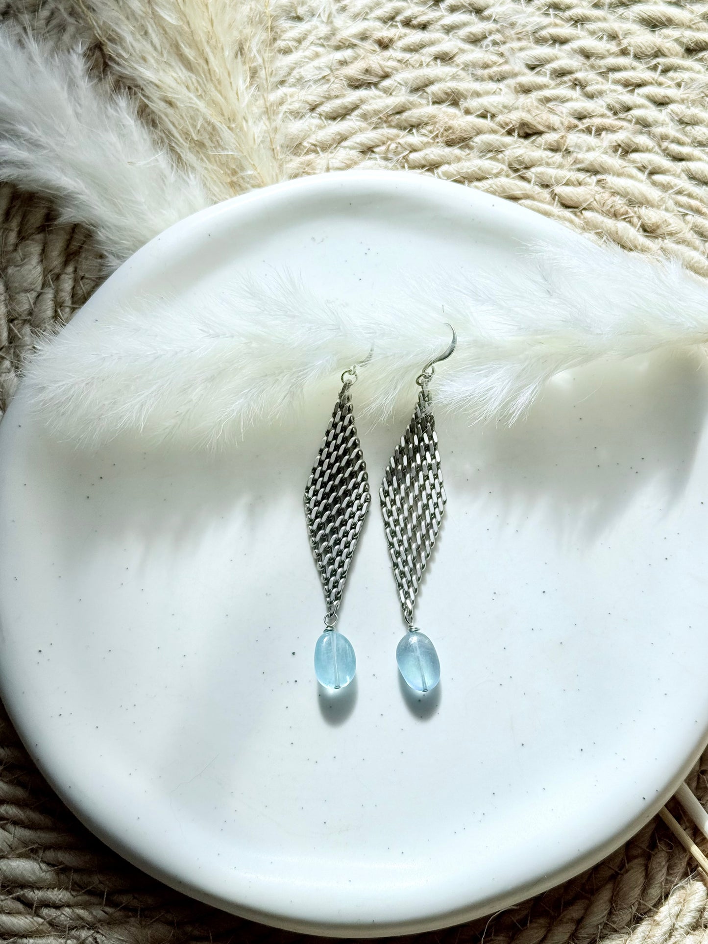 Aquamarine + Matte Silver Mesh Earrings