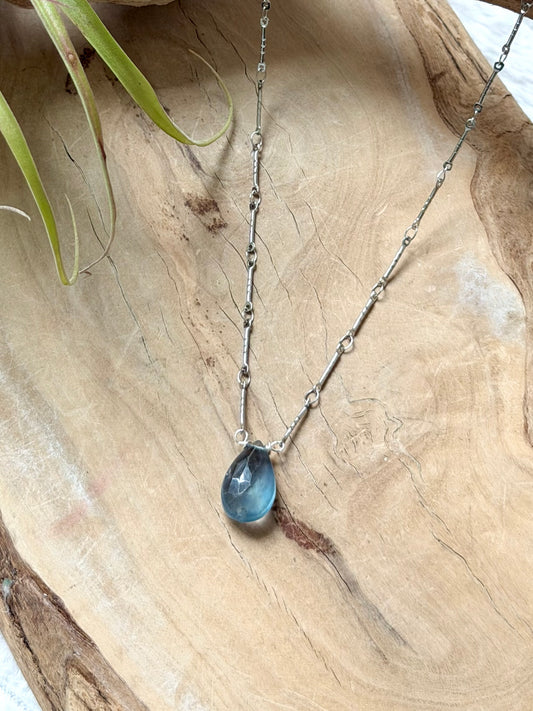 Blue-Purple Fluorite + Silver Stainless Necklace