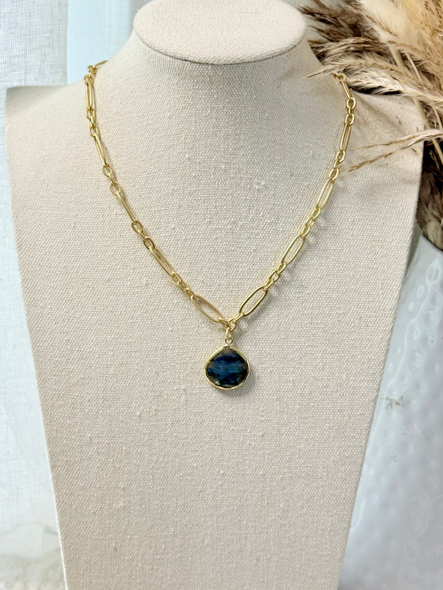 Labradorite + Matte Gold Chain Necklace