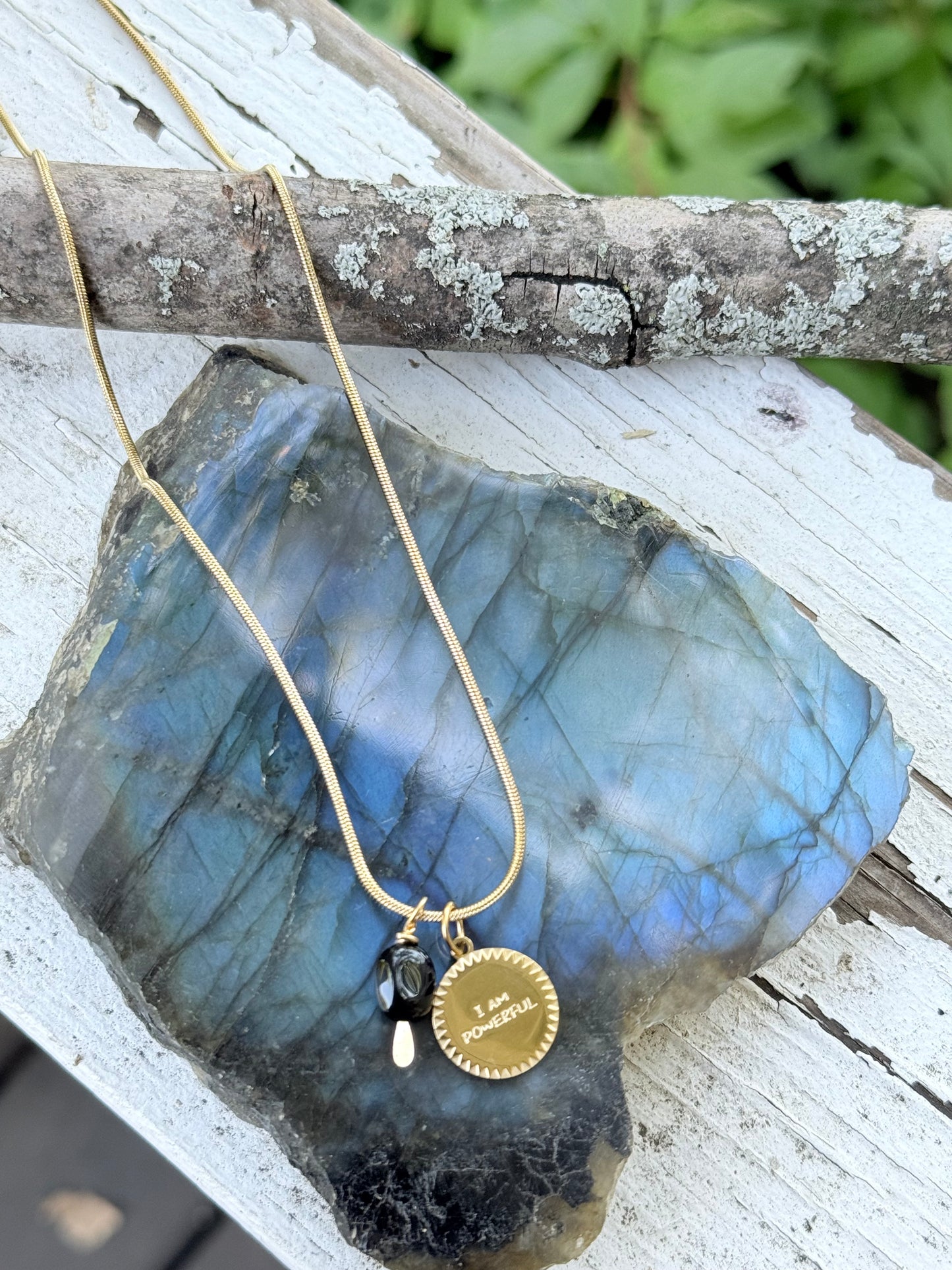 I AM POWERFUL: Black Onyx + Gold Stainless Steel Necklace